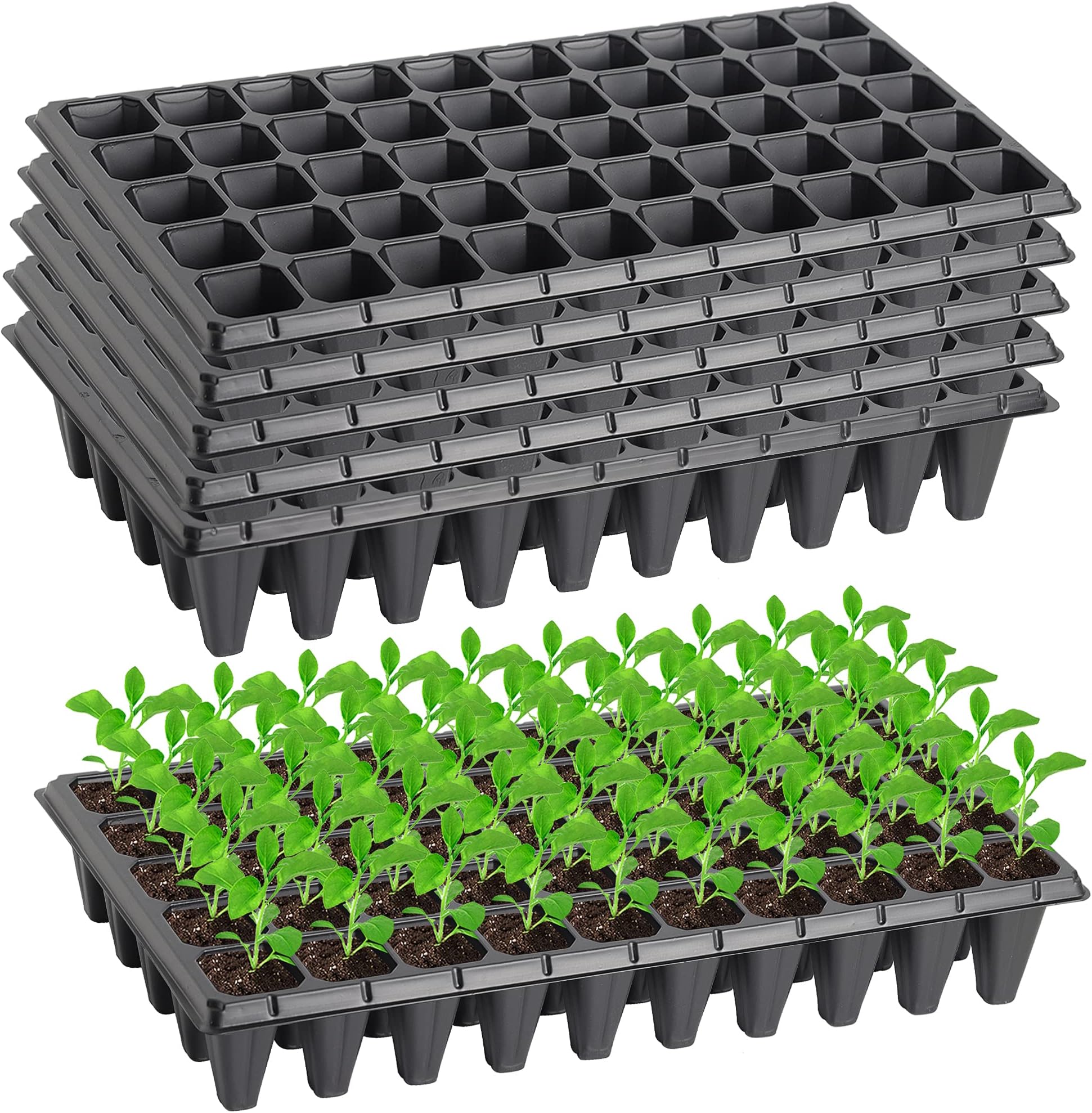 250 Cells 20×10 Inch Seedling Plug Trays - 5 PCS 54x28cm Reusable Seed Starter Container for Nursery Growing Plants Propagation Germination GDPL02L50A 【1.85"x1.85" Grid, 3.5" Depth】50 Grids/Tray