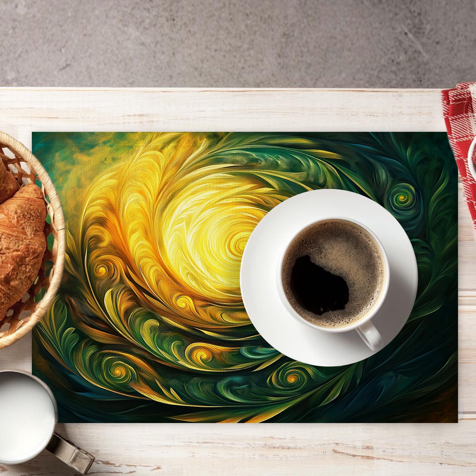 Set di 8 Tovagliette Americane Lavabili Cotone Lino Creatività - Tovaglietta Americana Resistenti al Calore Durevole Vortice di piume - per Colazione Pranzo 30×45 cm
