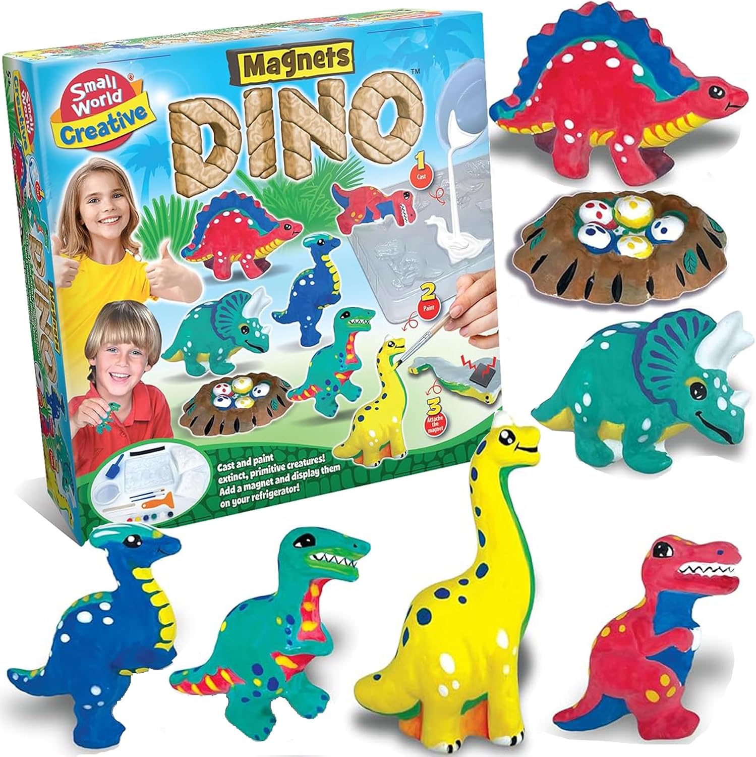 Small World Toys Cast & Paint Dinosaur Craft Kit for Kids Ages 5+ | Paintable dinosaur figurines, Includes magnets, Creative arts and crafts, Fine motor skills, Gift for boys and girls