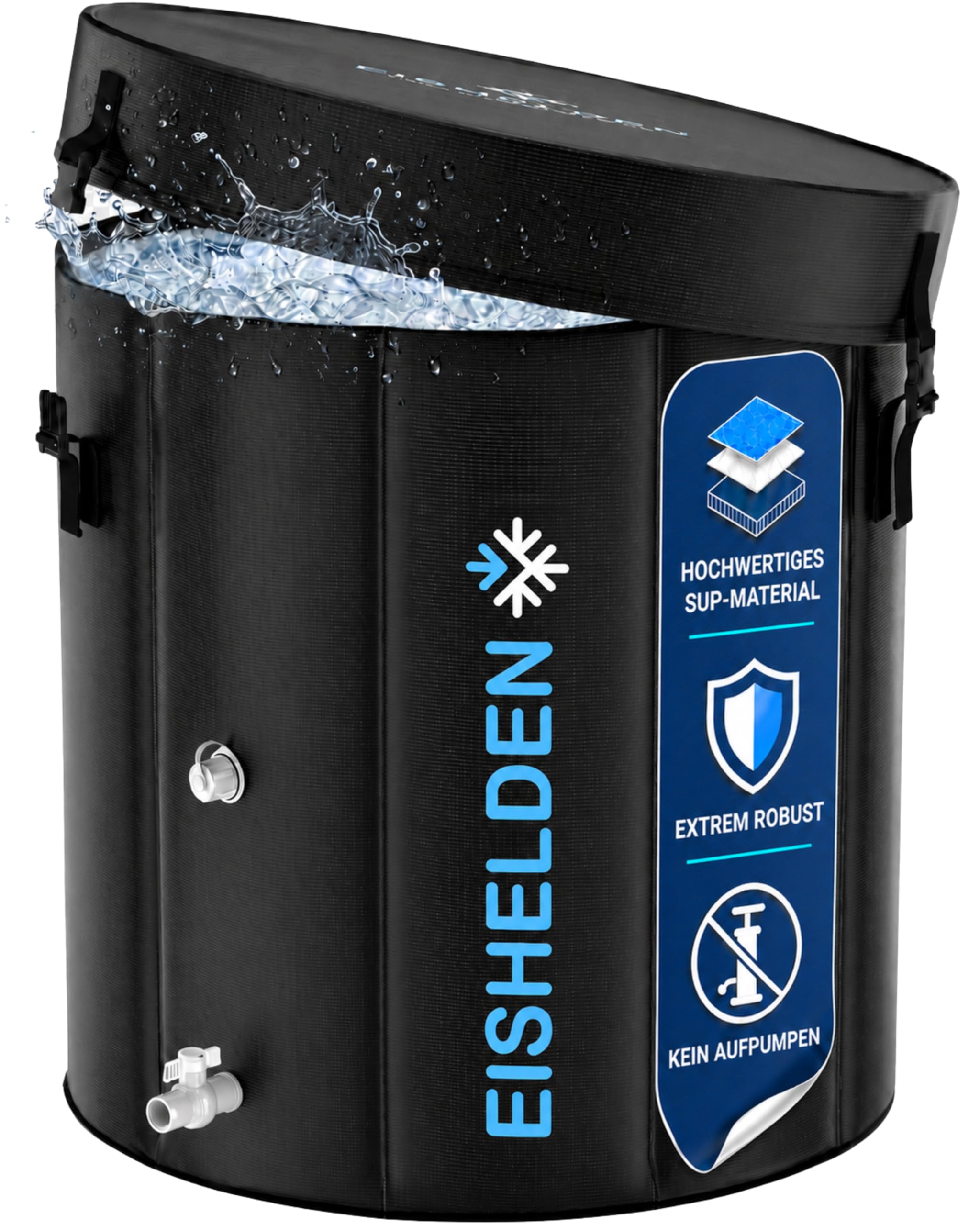 Eishelden Eisbad Classic 2.0 (80 cm Ø), faltbare Eistonne für zuhause | Eistonne mit Thermodeckel & Clips, 3x robuster & besser isoliert, Aufbau in unter 1 Min für Regeneration & Kältetherapie