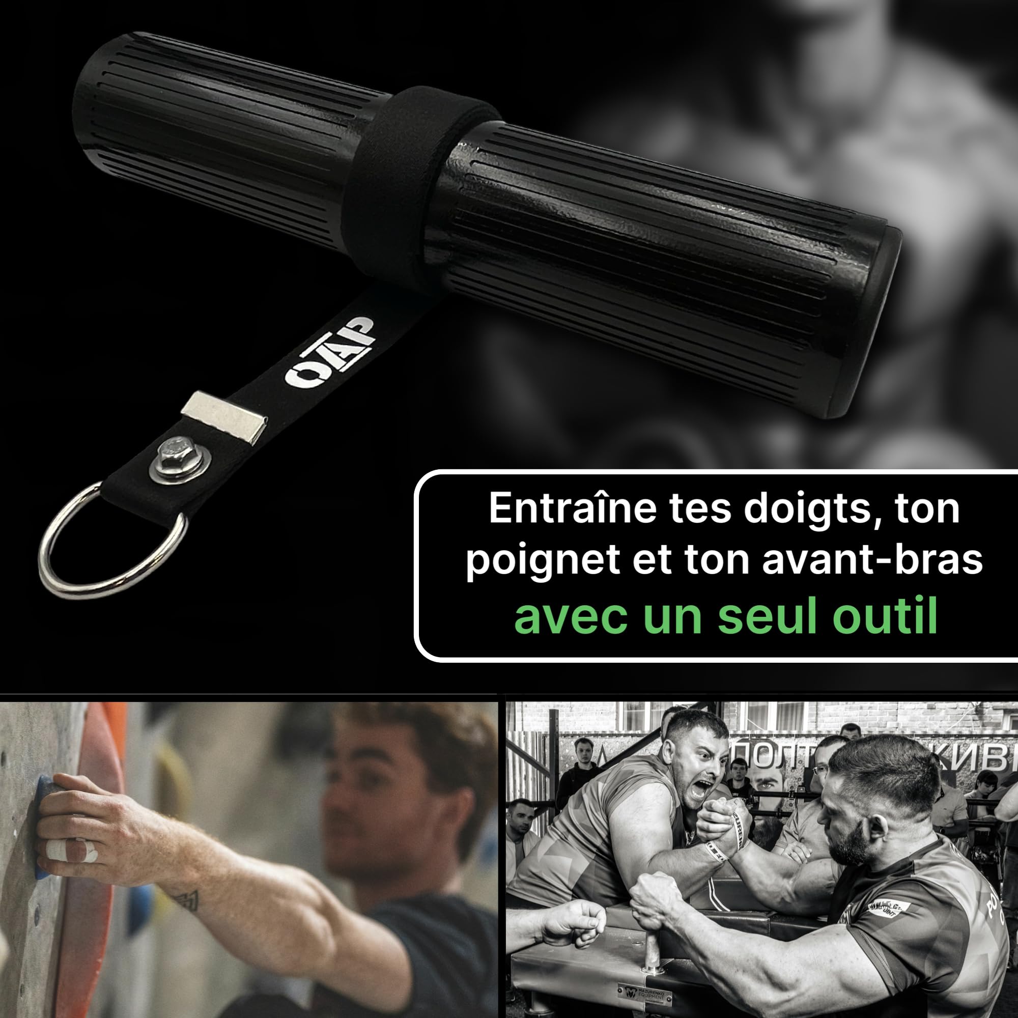OAP Wrist Roller FAT GRIP ⌀60 mm – entraîneur poignets et avant-bras, musculation, 100% fabriqué en Allemagne, compatible loading pin et poids libres, home gym et salle de sport