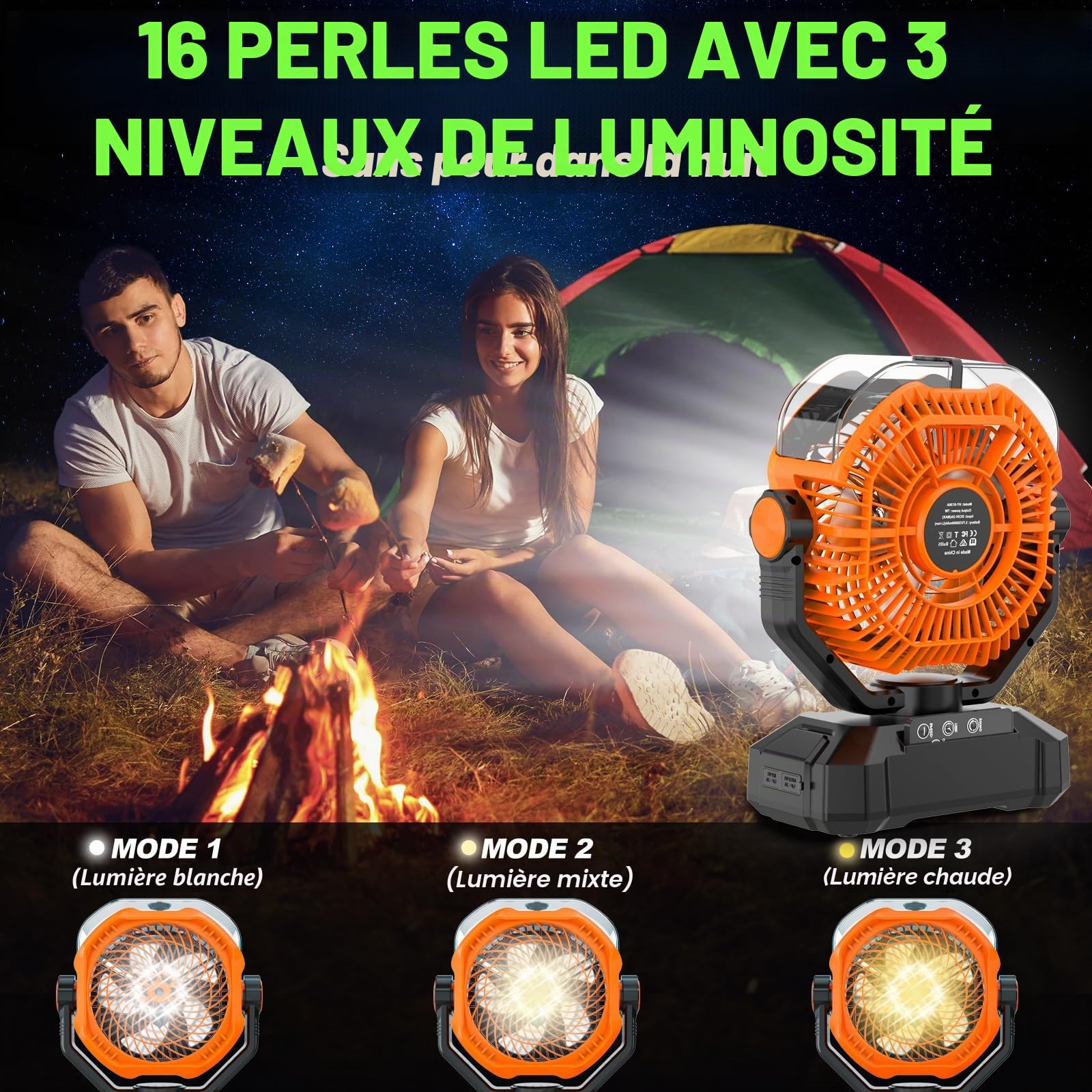Multper 20000mAh Ventilateur Brumisateur Portable, Ventilateur Portable Rechargeable avec Réservoir d'Eau 360ML, LED, Télécommande, 5 Vitesses, Ventilateur USB Silencieux pour Camping, Bureau, Maison