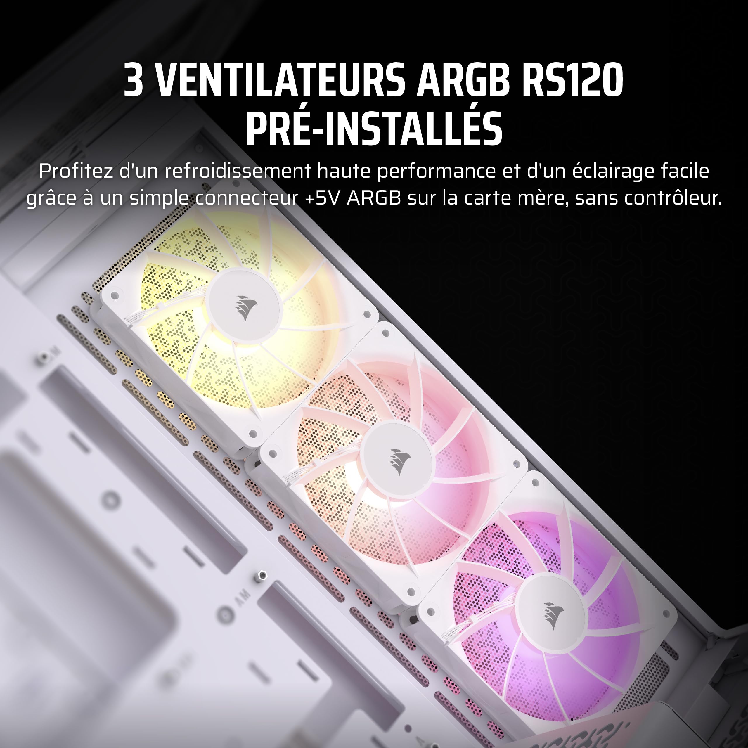 CORSAIR 3500X ARGB Boîtier PC ATX Mid-Tower à Double Chambre – Verre Trempé Panoramique - Connexion Inversée Compatible avec La Carte Mère –3X Ventilateurs CORSAIR RS120 ARGB Inclus – Blanc