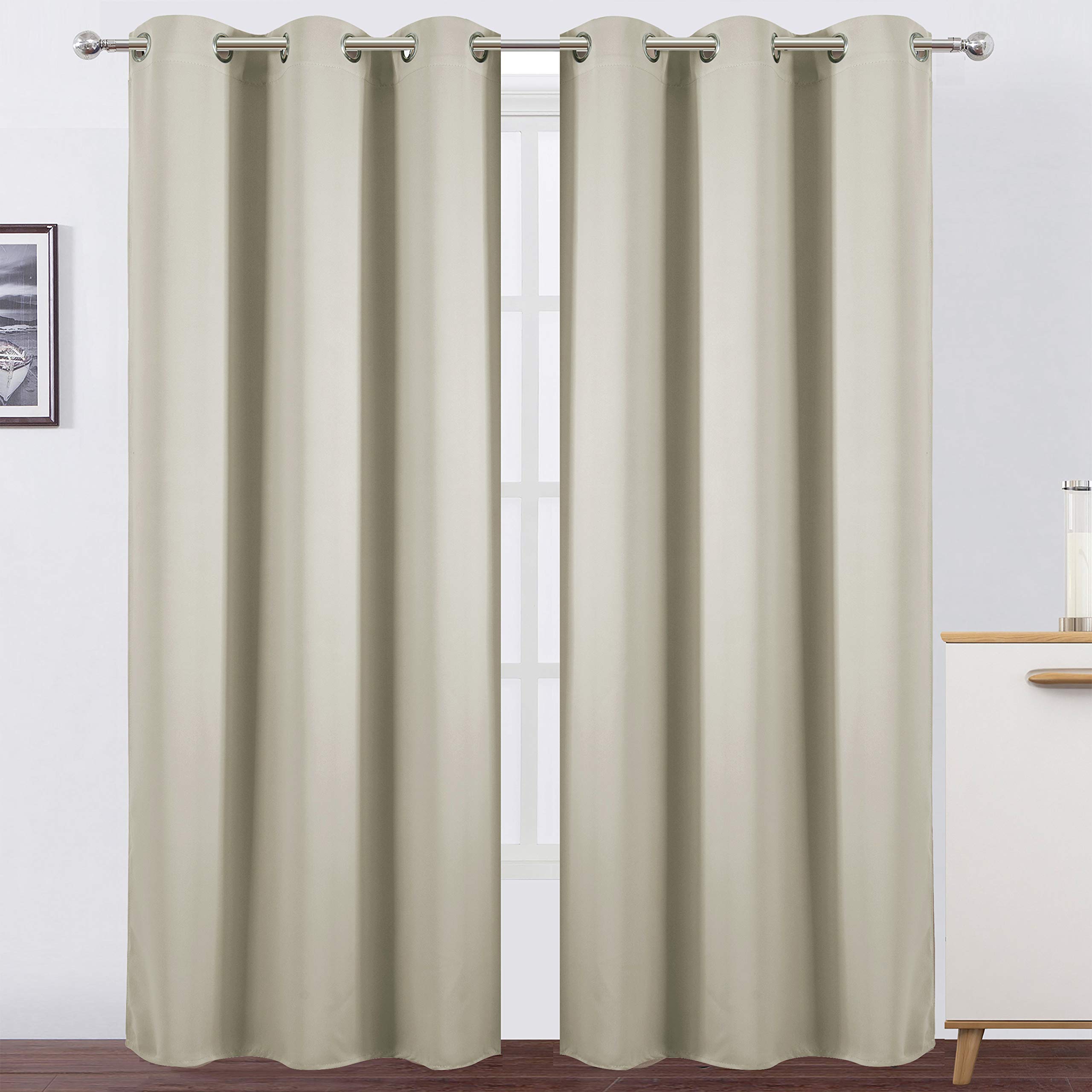 LEMOMO Light Beige Thermal Blackout Curtains/42 x 95 Inch/Set of 2 Panels Room Darkening Curtains for Bedroom