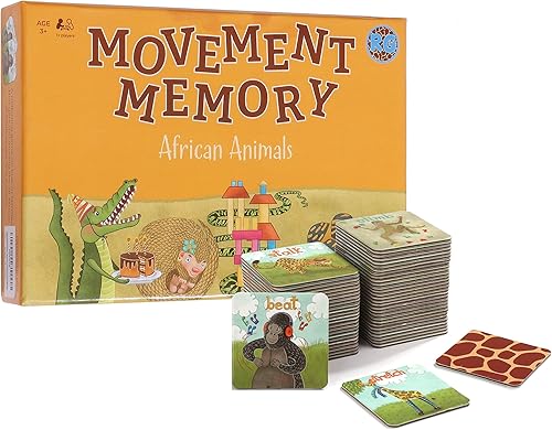 Juego de memoria de movimiento para niños pequeños de 2 a 4 años - Juego educativo de emparejamiento con animales africanos - Juego de cartas de