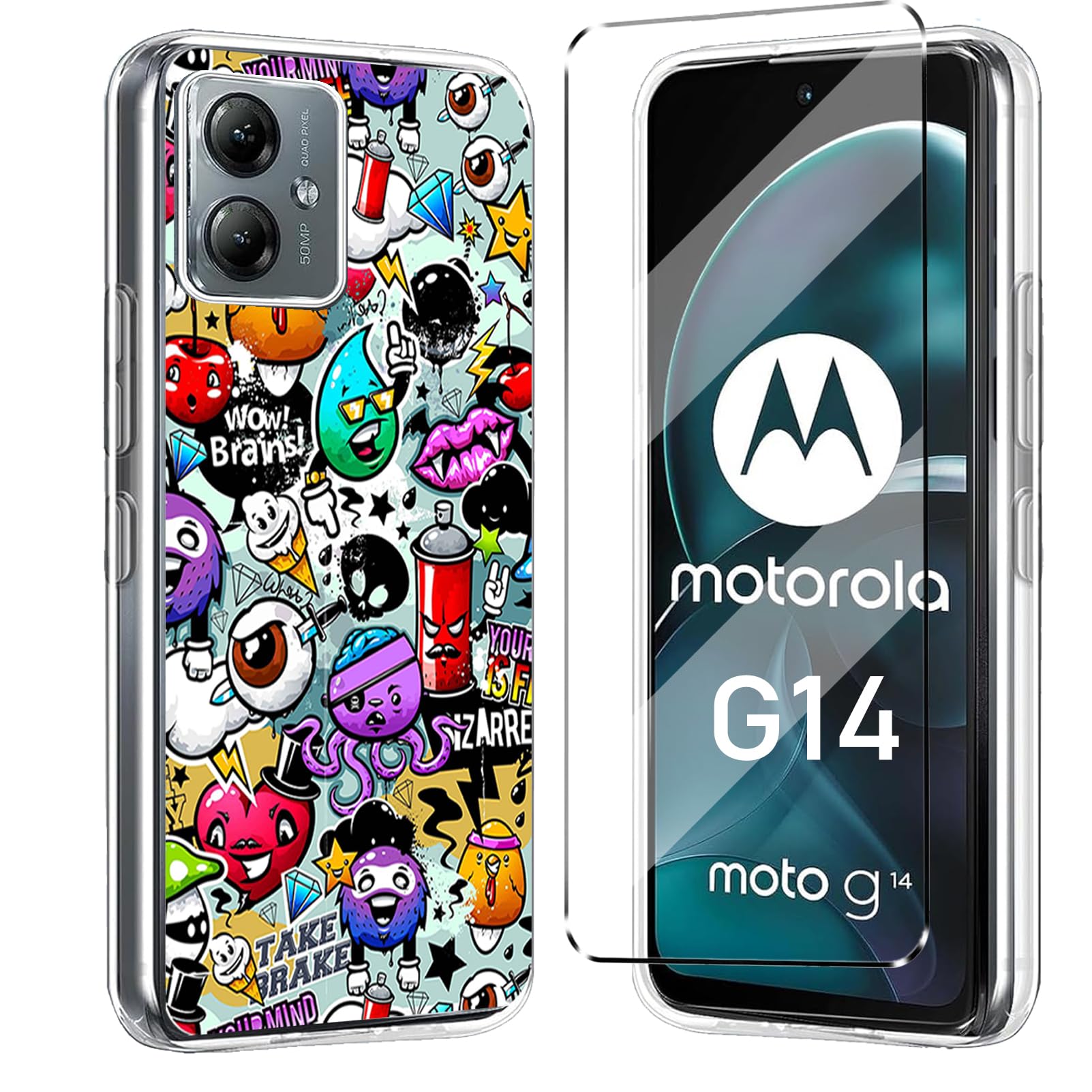 Custodia per Motorola Moto G14 con pellicola protettiva integrata, antiurto, trasparente, a 360 gradi, protezione integrale, robusta, sottile, per Motorola Moto G14, viola chiaro