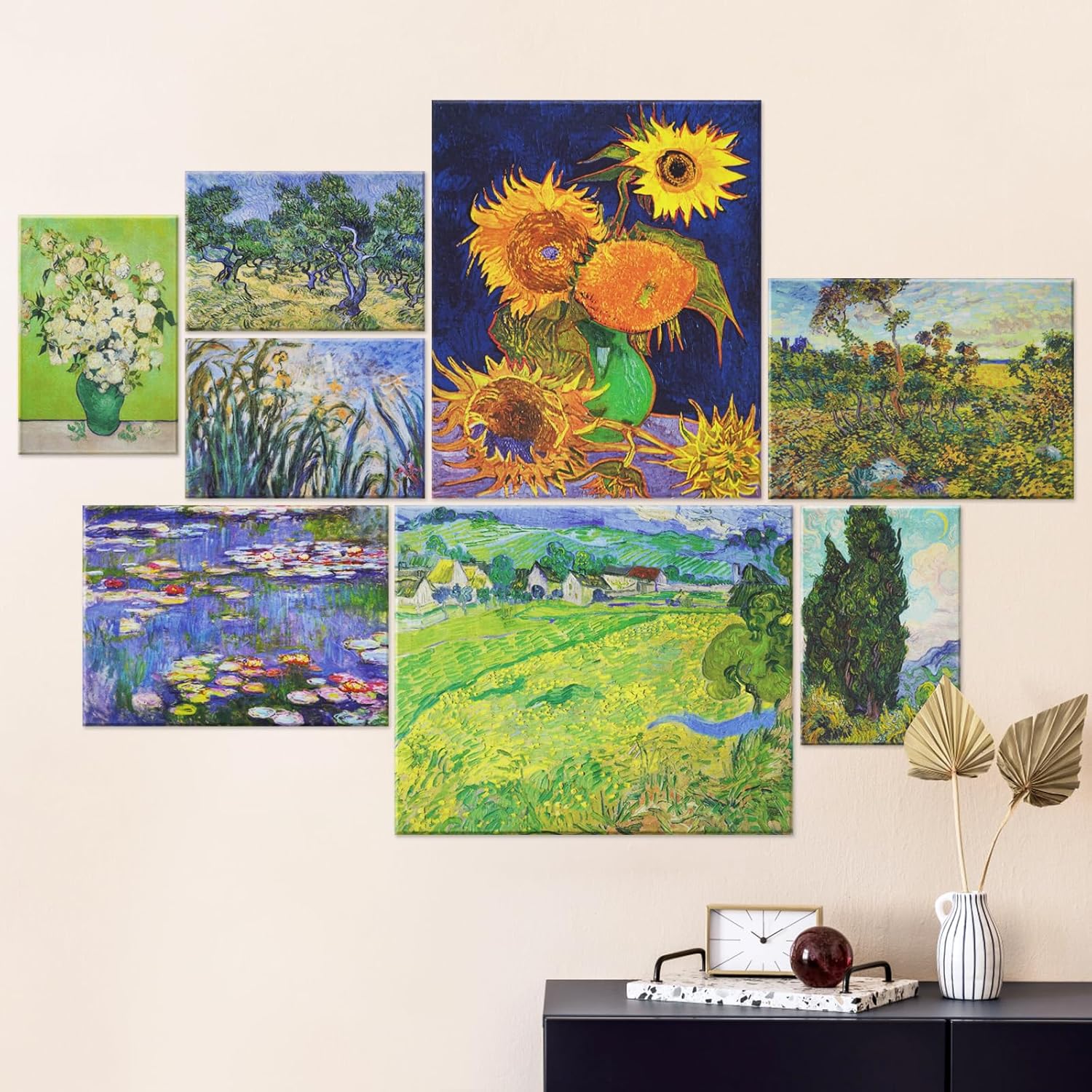 8 pcs art acoustic panels, self-adhesive impressionist paintings style nature soundproof wall panels, art decor sound absorbing panel, acoustic treatment for studio, home, office