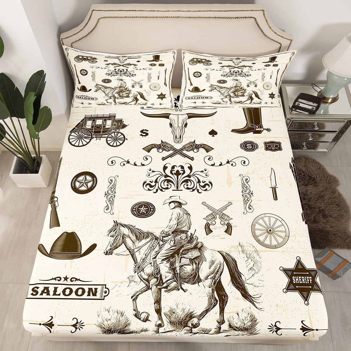 Parure de lit 2 pièces cowboy bohème idée cadeau idéale pour décoration chambre garçon