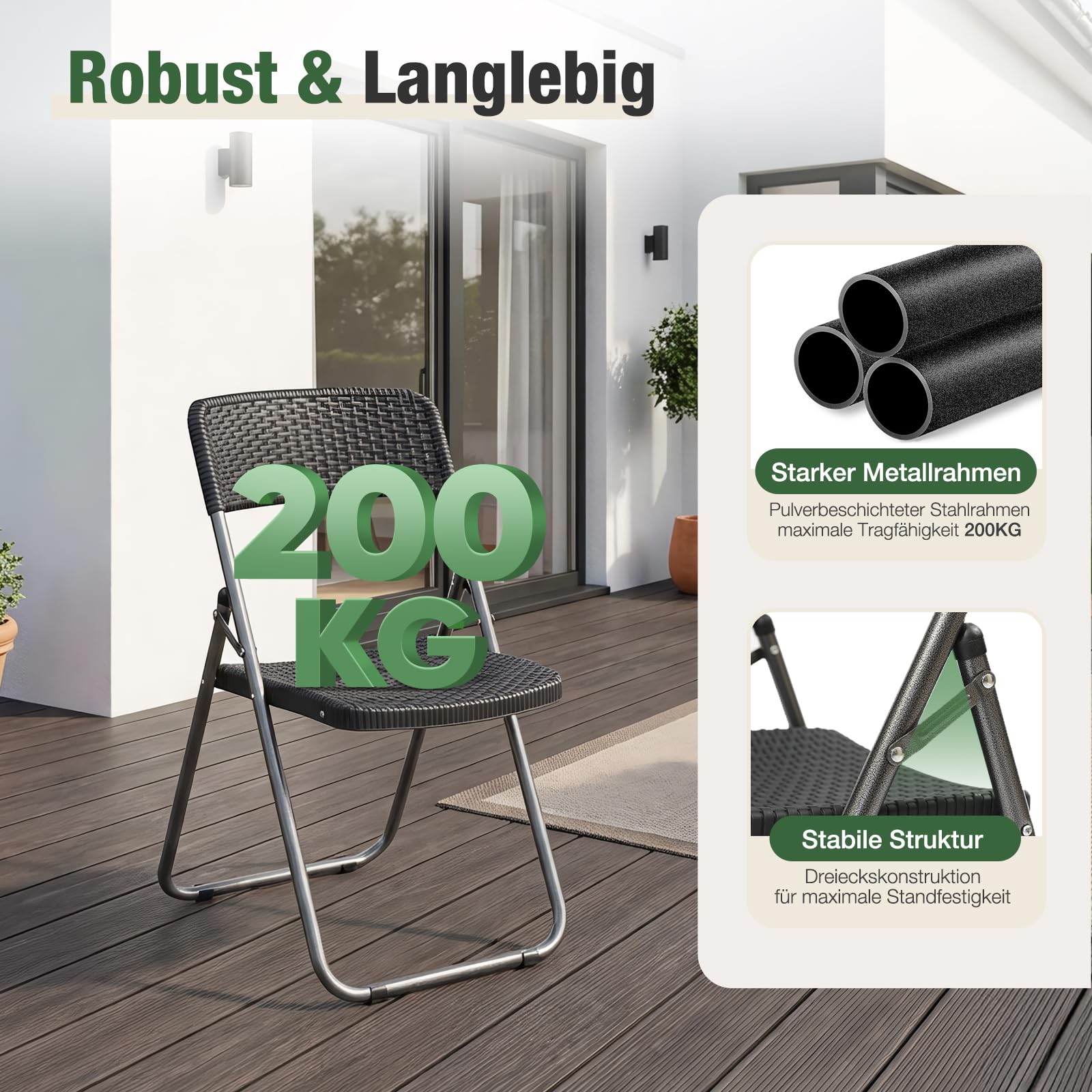 Sekey Rotan Tuinstoel, inklapbaar, 6 delig, campingstoel, opvouwbaar