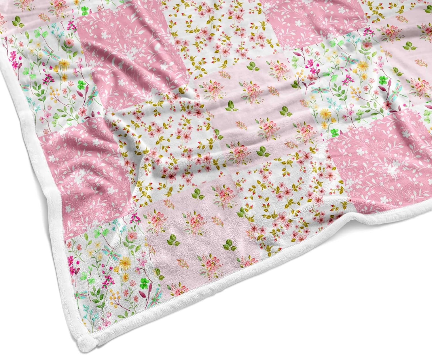 Floral Blankets Pink Floral Patchwork Blanket, Botanical Flowers Throw Blanket, Soft, Flannel, Warm, Flowers Bed Blankets All Season for Couch Bedroom Living Room 50X60 Inch - Image 7