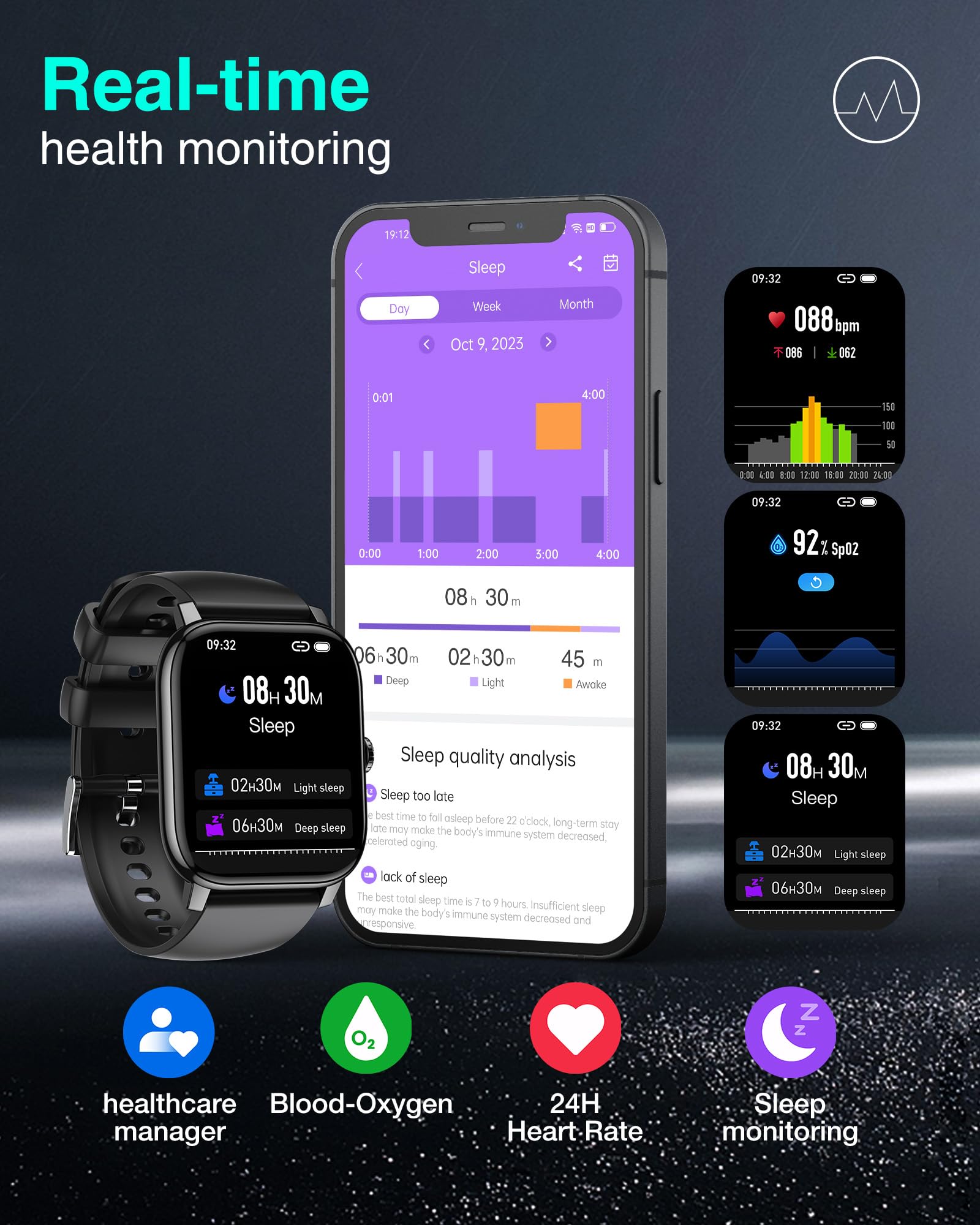 Smart Watch for Men Women Bluetooth Call -1.85" Fitness Watch with Heart Rate Sleep SpO2 Monitor, 100+ Sports, Step Counter - Image 3