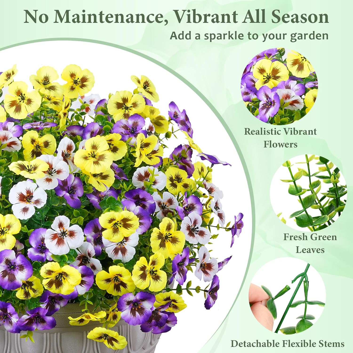 MARTINE MALL 8 Bundles Look Real Artificial Flowers for Outdoors, Realistic Fake Outdoor Flowers, UV Resistant Silk Pansy Flowers for Outside Faux Flower Plants for Outdoor Porch Garden, Mixed Colors - Image 4