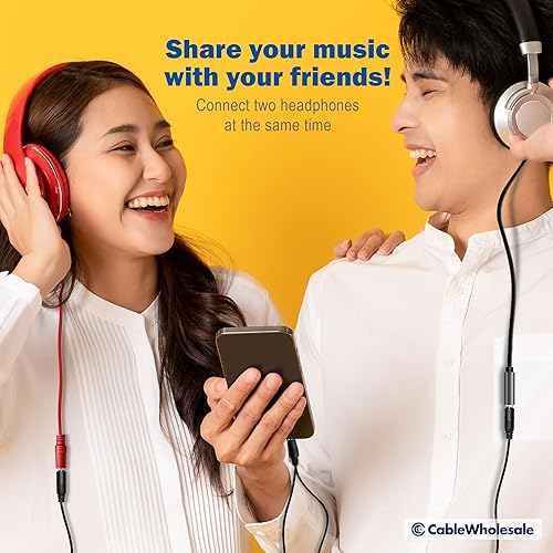 Miniatura 3 de Cable de extensión de audio estéreo de 0.138 in, cable divisor en Y de 0.138 in, macho de 0.138 in a hembra estéreo dual de 0.138 in, 6 pies, color