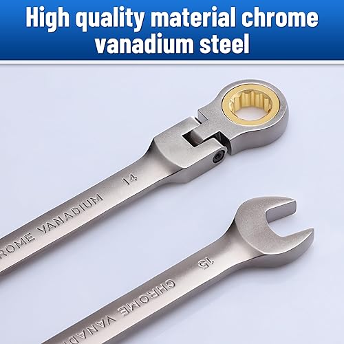 Miniatura 2 de B4B BANG 4 BUCK Juego de llaves combinadas de trinquete de cabeza flexible de 12 piezas, métricas de 0.315-0.748 in, llave de engranajes de acero al