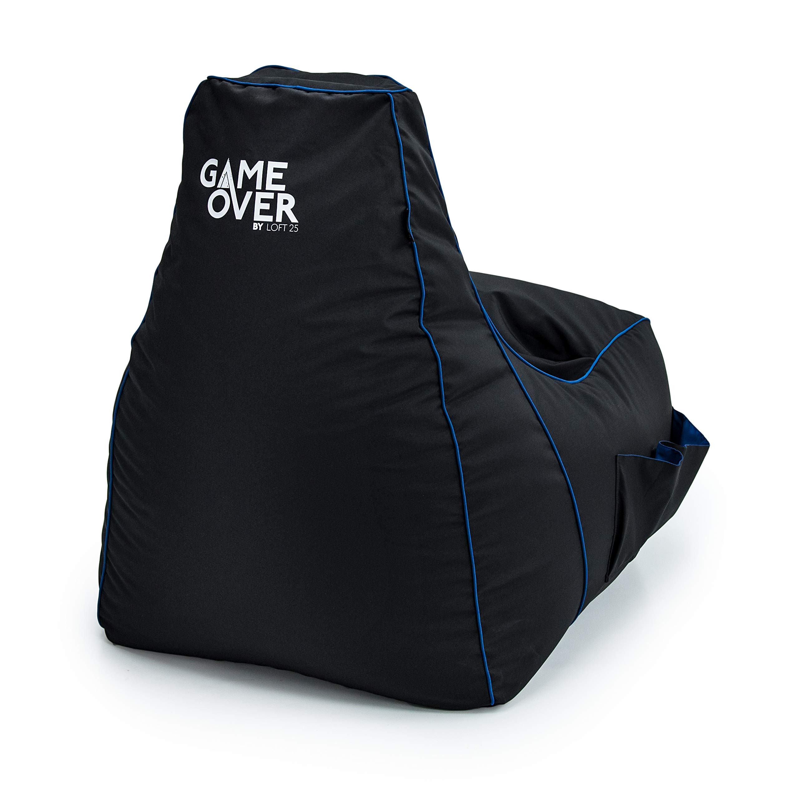 Game Over 8Bit Silla Video Juegos Puff Pera Mini para Niños | Sala de Juegos | Bolsillos Laterales para Controles |Soporte para Auriculares | Diseño Ergonómico (Relámpago Cerúleo)