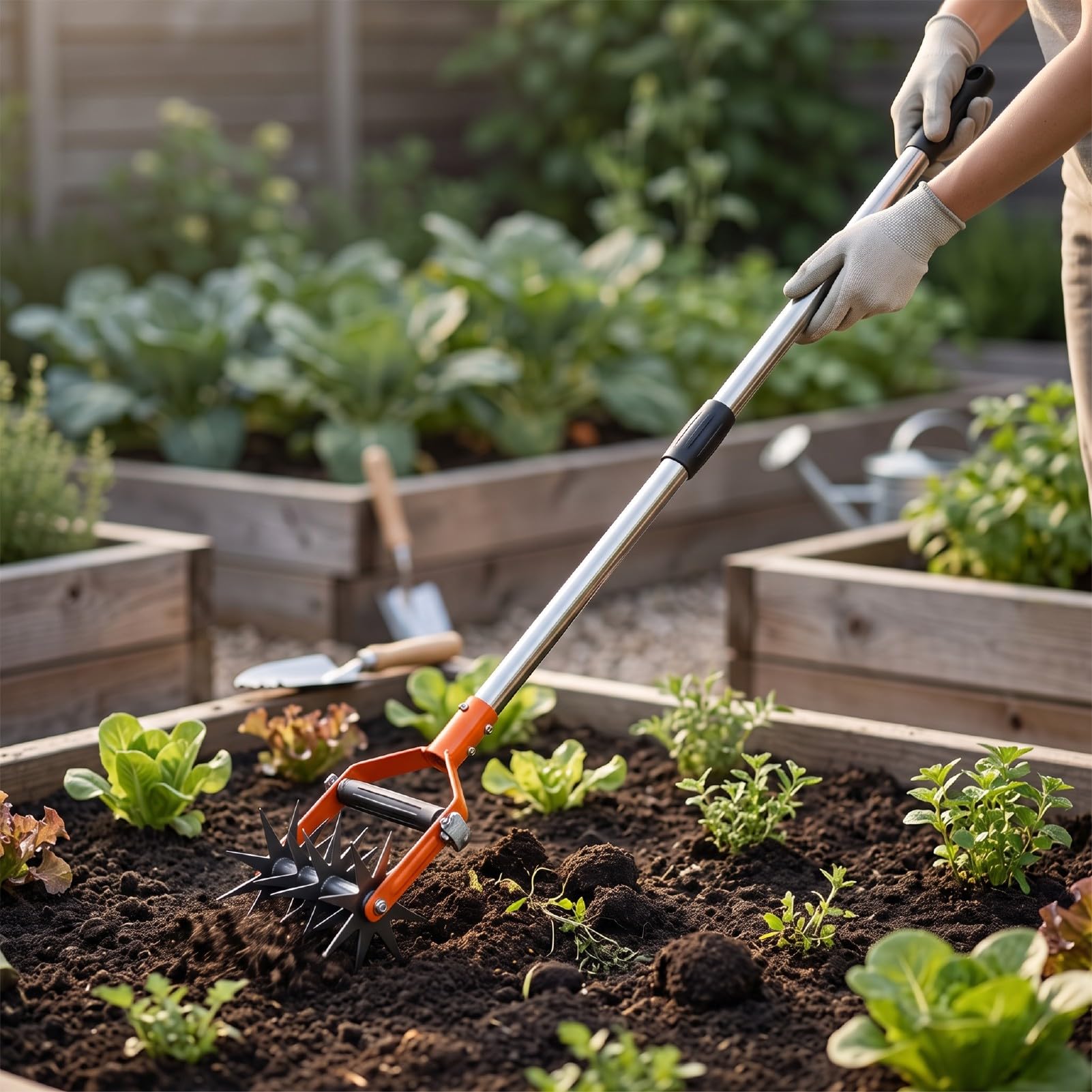 banapoy Coltivatore Rotativo 2 in 1 per Zappatura e Sarchiatura | Coltivatore Rotante da Giardino da 57,48 Pollici, Combina le Funzioni di Dissodamento e Diserbo, 4 Lame, Manico Lungo