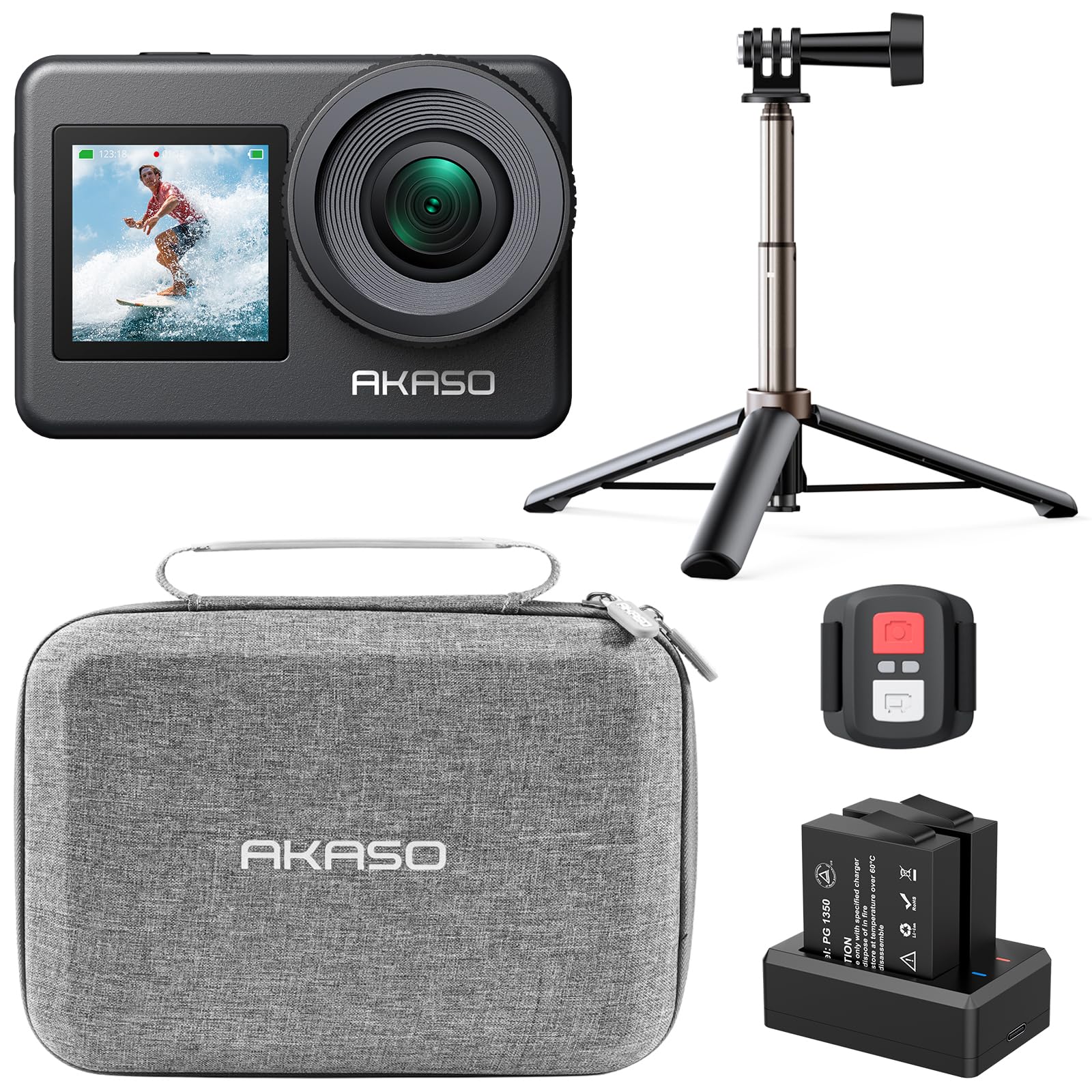 AKASO Brave 7 Action Camera Selfie Stick Bundle for Outdoor Sports/Daily