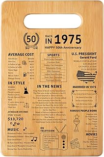 50th Wedding Anniversary Cutting Board Gifts for Women Men Marriage Gifts for Couple 1975 Poster Back In 1975 50th Anniversary Decorations 100% Organic Bamboo Pre Oiled 11"L x 7"W x 0.5"Th