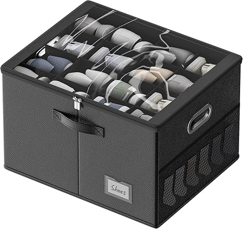 Miniatura 1 de Organizador de zapatos para armario, se adapta a 16 pares, contenedores de almacenamiento de zapatos de tela de cuero con cubierta transparente,