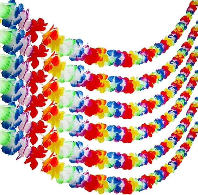 ANECO 6 Pack Colorful Hawaiian Luau Tropical Flower Lei Garland Party Decorations Hawaiian Tropical Party Supplies,10 Feet Each