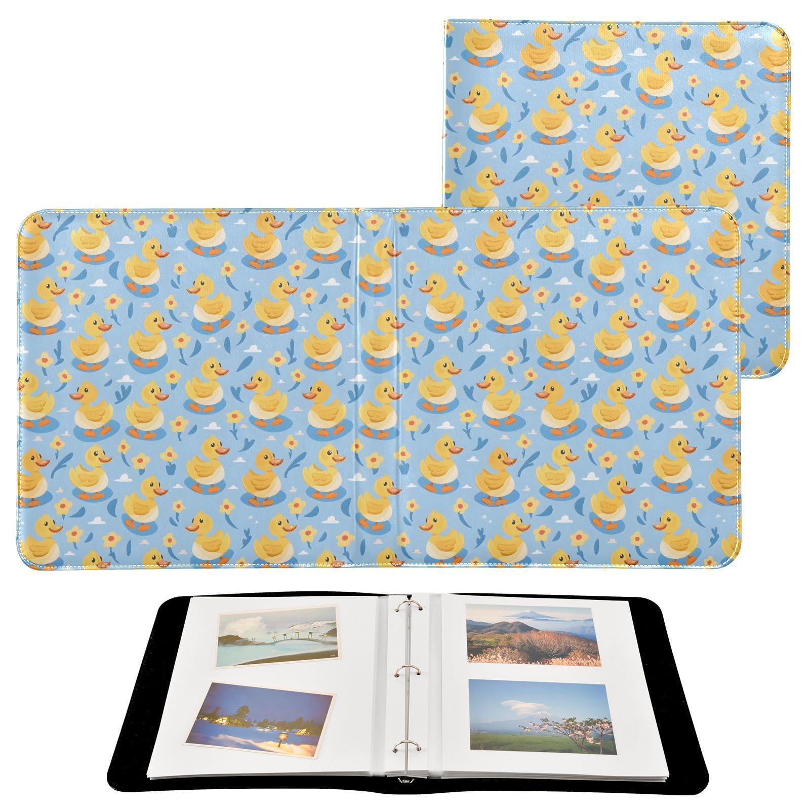 JIPONI Litlle Cute Ducks Large Photo Album, DIY Leather Cover Scrapbook Albums for 4x6 5x7 6x8 Pictures, Self Adhesive Memory Book for Wedding, Baby, Family