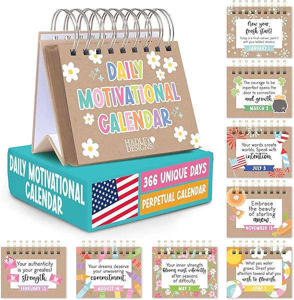Daily Motivational Quotes For Desk - Inspirational Desk Calendar 2026, Flip Perpetual Calendar, Daily Affirmations For Women, Inspirational Gifts For Men, Kraft Motivational Calendars