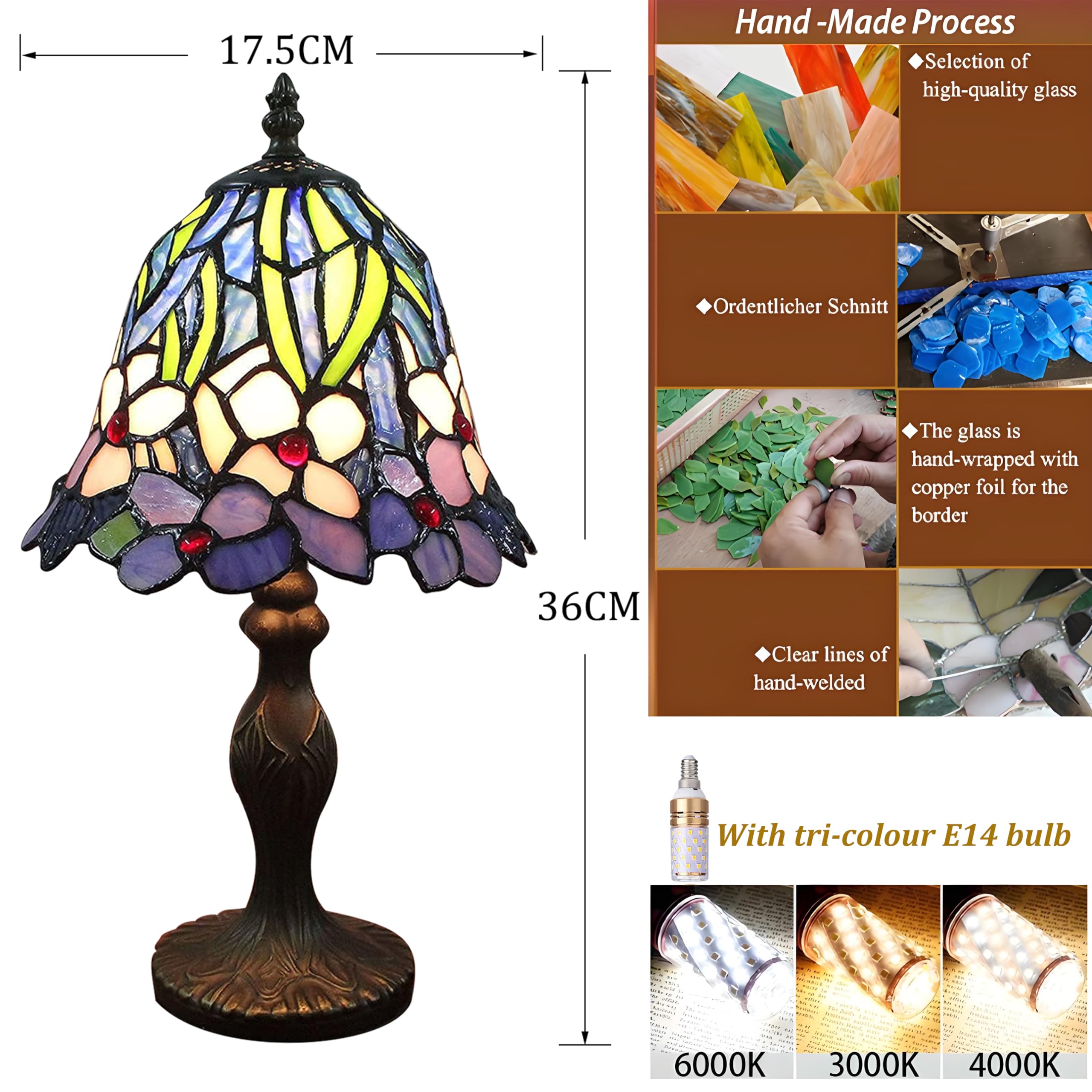 Tiffany Style 7 Zoll Tischlampe Buntglas Lampenschirme Kleiner Nachtlampe Antike Schreibtisch Licht Wohnzimmer Schlafzimmer Büro Vintage Art Deco Viktorianisch