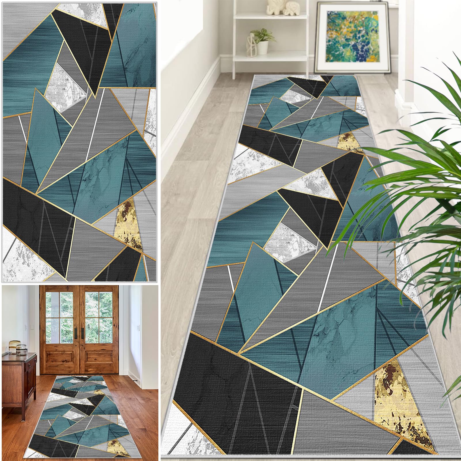 Extra Long Runner Rugs for Hallway Non Slip Carpet Absorbent Runner Rug 100 x 300 cm Carpet Runners for Kitchen Hallway Runner Kitchen Rug Entrance Large Machine Washable Door Mat Stair Runner Rug