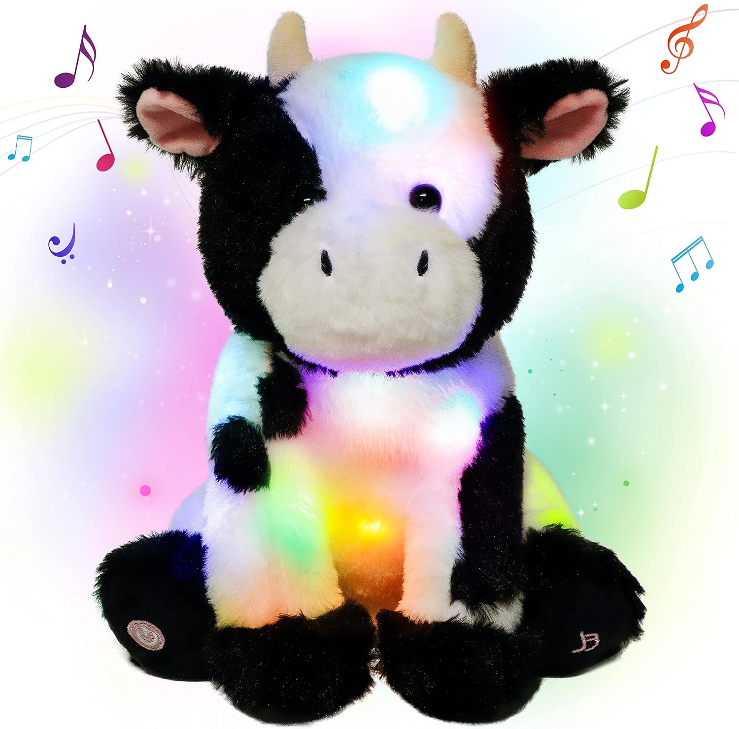 Cuteoy Light-up Singing Plush Blue Dinosaur LED Musical Stuffed Animal T-Rex Adjustable Volume Lullaby Plushies Birthday Christmas Toy Gifts for Kids Toddler Girls, 12"