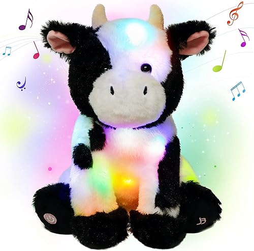 Cuteoy Juguete musical LED de peluche de vaca lechera con luz de vaca lechera volumen ajustable 3 niveles animales cantantes animados calma festival