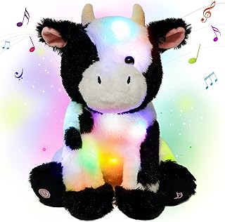 Cuteoy Cow LED Musical Stuffed Animal Light-up Singing Plush Adjustable Volume Lullaby Plushies Birthday Christmas Toy Gif...