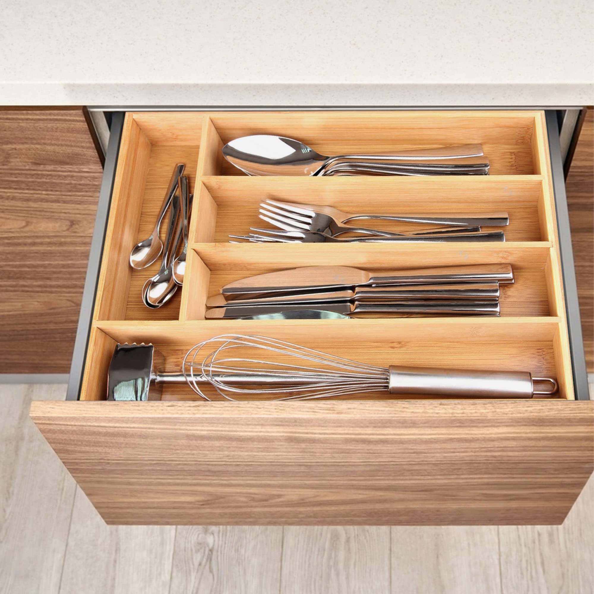 ANKO Bamboo Expandable Tray With 7 Sections, Expands To 60Cm, Splinter-Resistant Finish, For Kitchen Organisation For Forks, Spoons 6(H)x34.8(W) Cms (B0BXBC9BPQ) Amazon Price History, Amazon Price Tracker