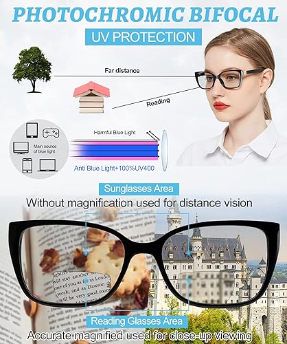 Miniatura 4 de OCCI CHIARI Lentes de lectura bifocales fotocromáticos de transición para mujer anteojos de sol cuadrados transparentes con protección UV