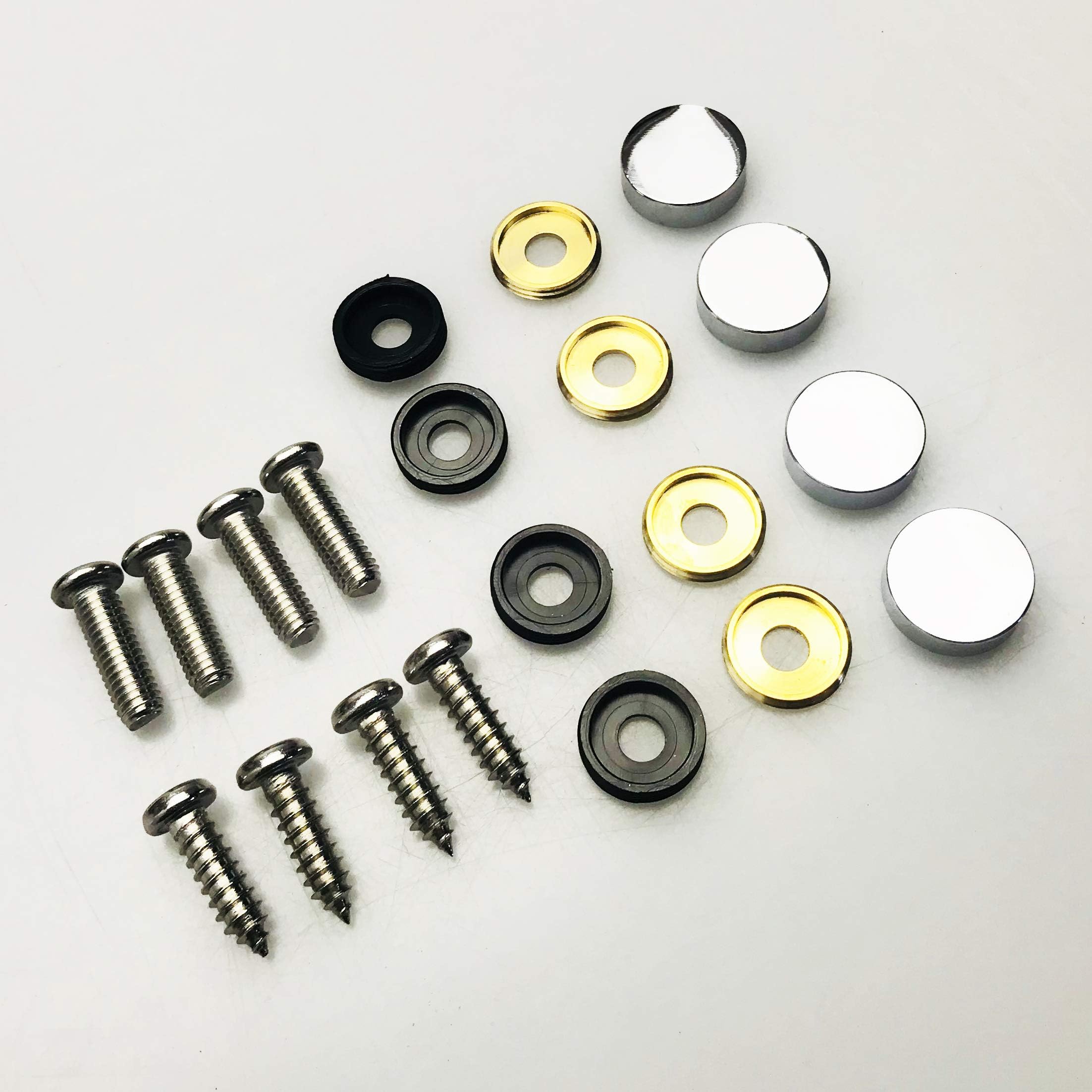 Set of 4 Anti Rust Resistant Stainless Steel Screw+Chrome Steel Screw Caps not Plastic Cap for License Plate Frame
