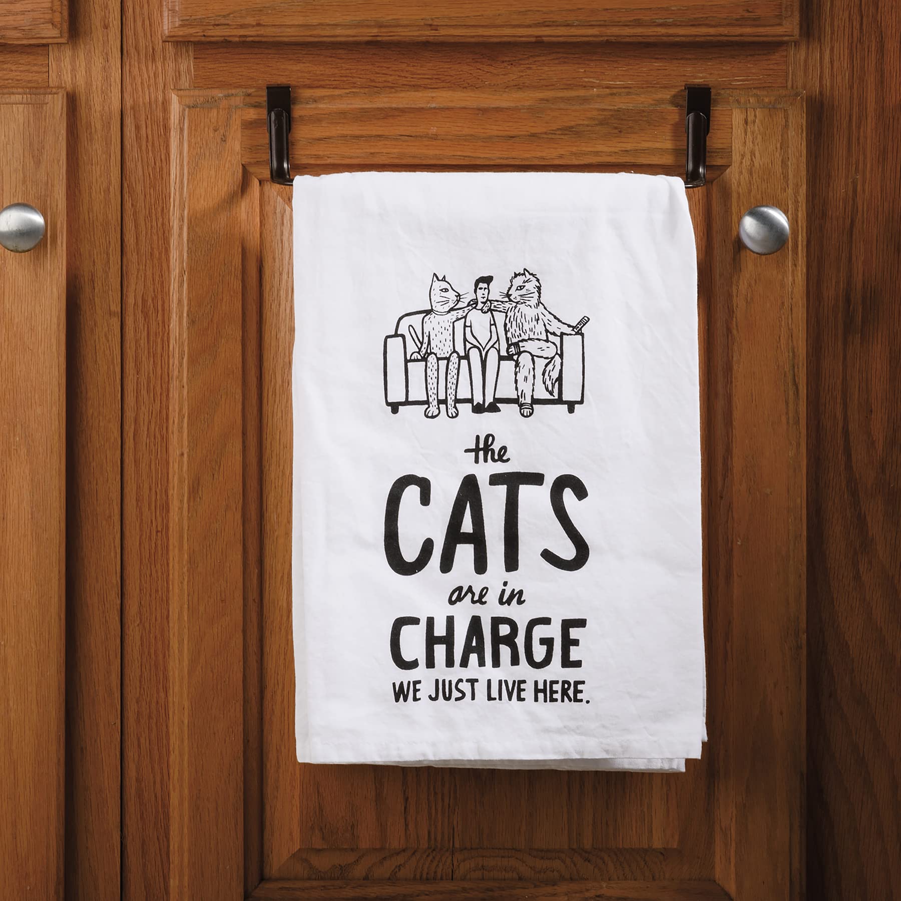 Geschirrtuch Mit Katzenmotiv – Schwarz-weiß, Baumwolle, 71,1 X 71,1 Cm, Spruch „The Cats Are In Charge“