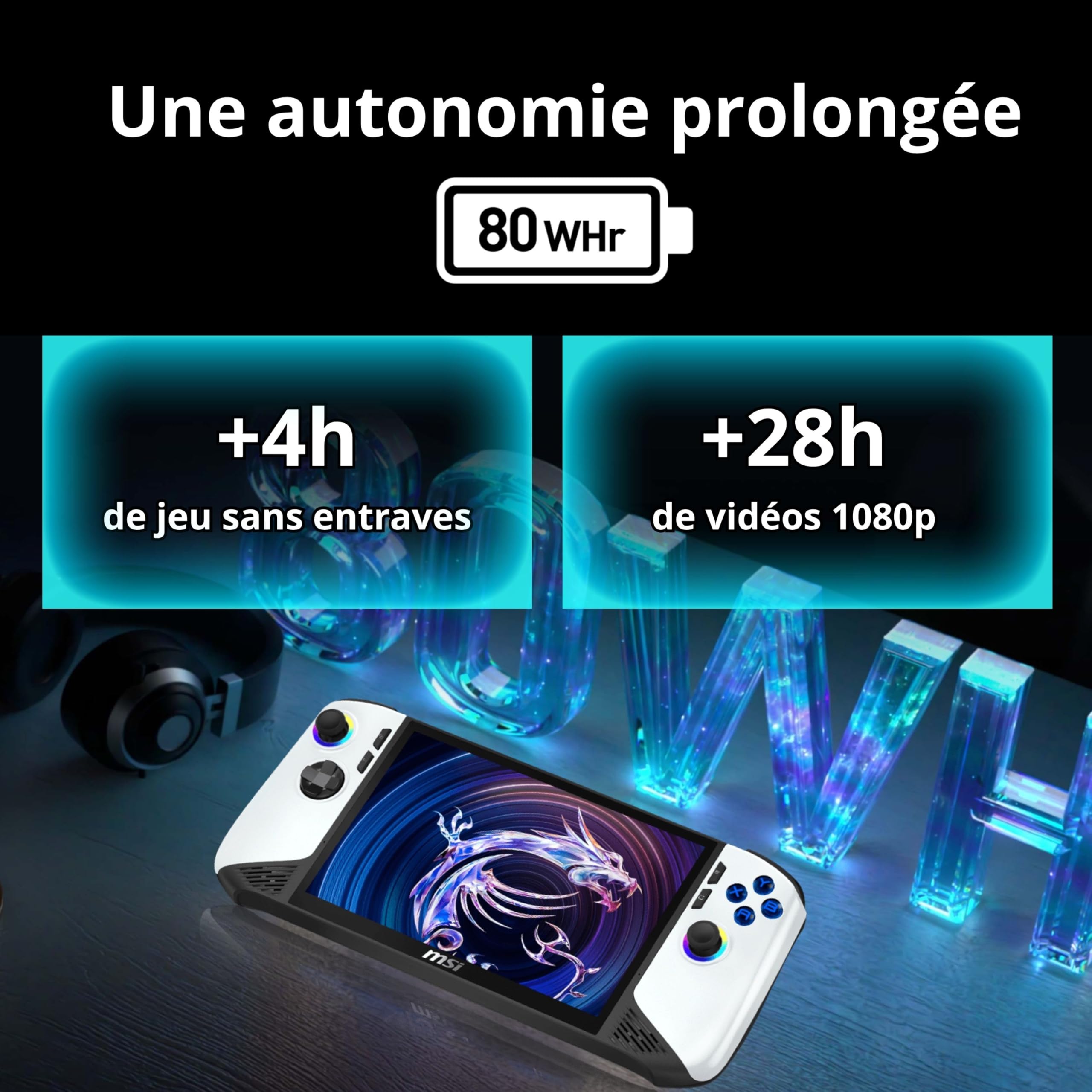 MSI Claw 8 AI+ A2VM Polar Tempest Edition-086FR : Intel Core Ultra 7 258V - 32GB LPDDR5 - SSD 2TB - Intel Arc Graphics - 8" Full HD 120Hz Tactile 500Nits - WiFi 7 - Windows 11 Famille