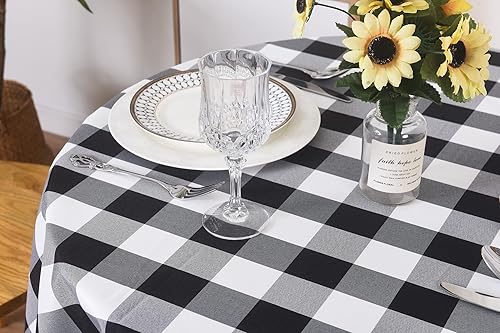 Miniatura 4 de Paquete de 2 manteles redondos de poliéster impermeable a cuadros, 60 manteles para exteriores, mantel para prevención de manchas de aceite para