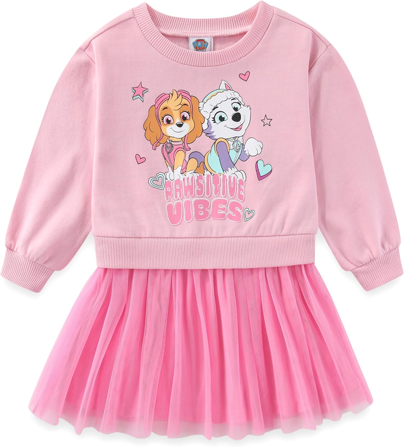 Paw Patrol Nickelodeon Skye and Everest Girls Long Sleeve Tulle Dress for Toddler and Big Kids