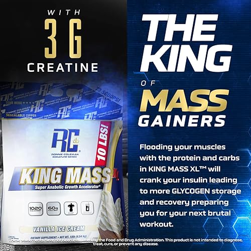 Miniatura 5 de Ronnie Coleman Signature Series King Mass XL Mass Gainer - Proteína en polvo, peso y ganador muscular, 2.16 onzas de proteína, 6.35 oz de