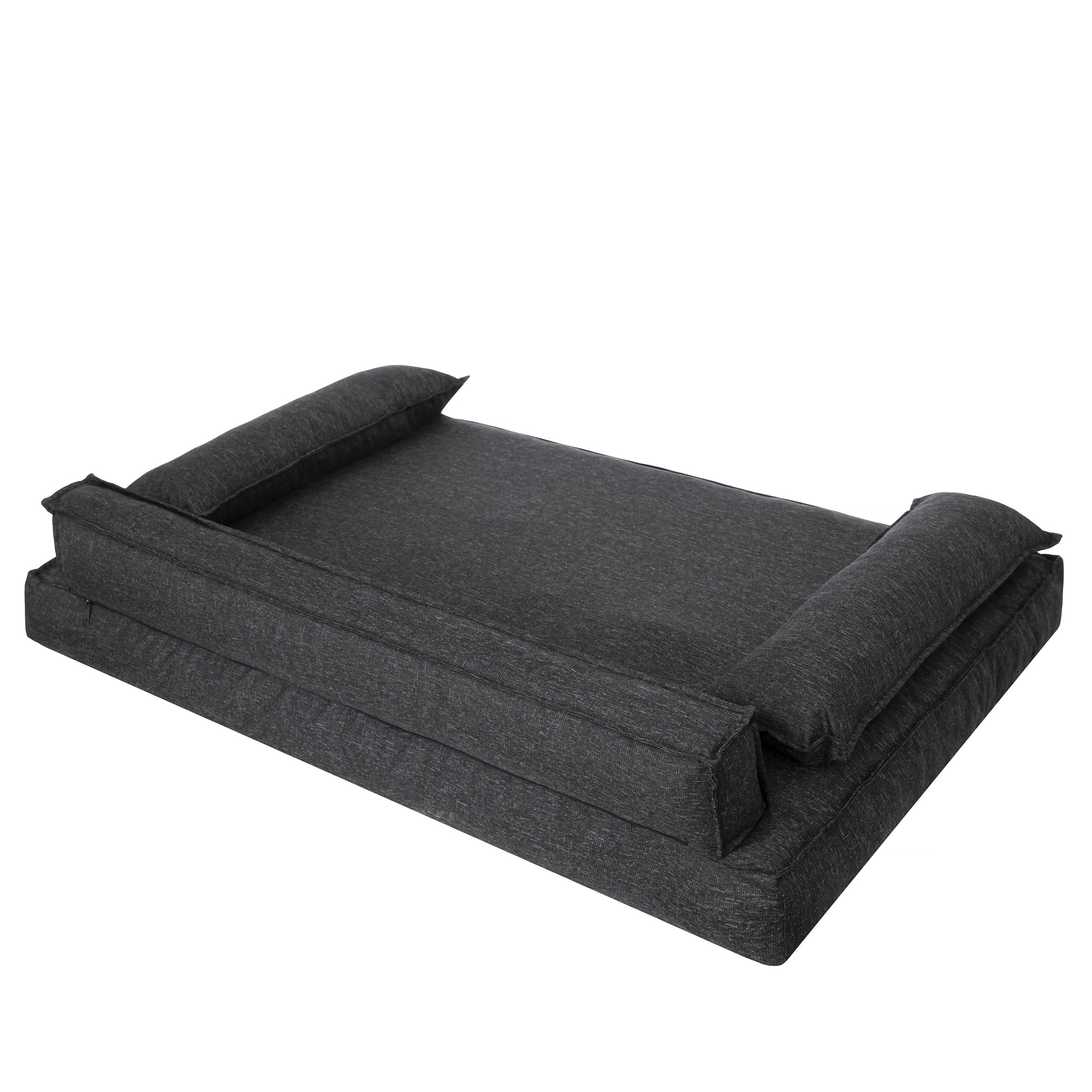 PillowPrim Legowisko dla psa, materac dla zwierząt domowych, legowisko dla kota, poduszka dla psa, kosz dla psa, sofa dla psa, ortopedyczne, meble, czarne, 120 x 77 cm