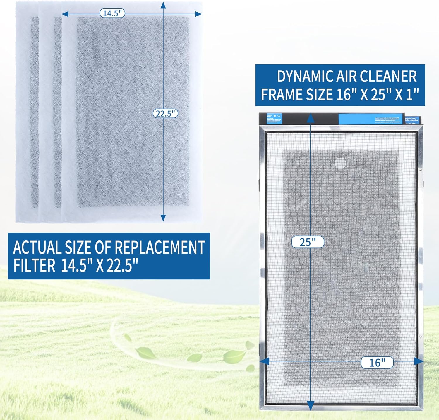 16 x 25 Air Filter Pads Fit for dynamic furnace Air Cleaner 16x25x1 – 3 Pack, 6-Layer Fiberglass with Activated Carbon Core, Improves HVAC Purification, Captures Dust & Submicron Particles