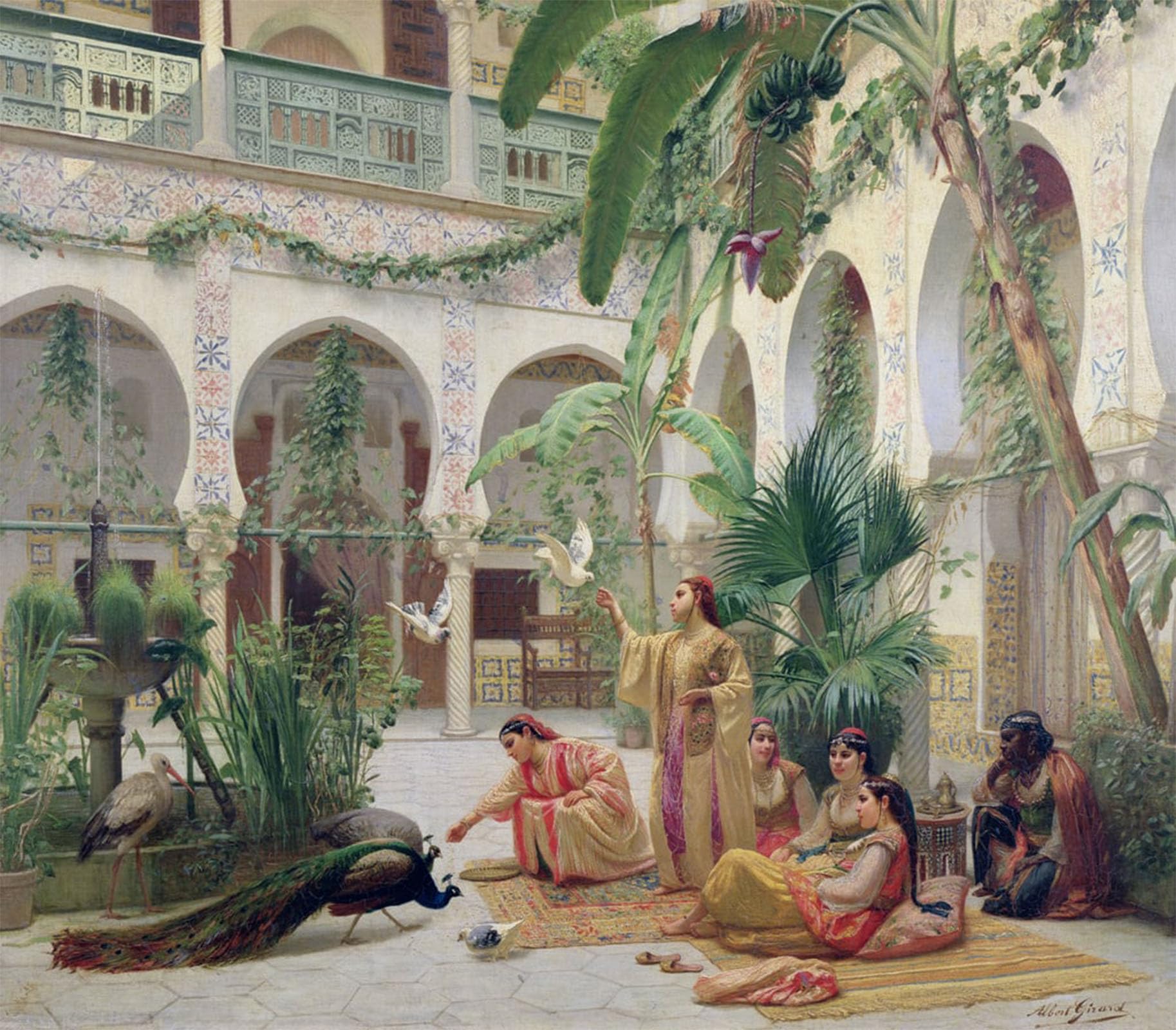 ARTXLXXBN Famous Prints Artwork Pictures Poster Painting Art the Court of the Harem by Girard Artwork Landscape Pictures for Home Decor 60x90cm