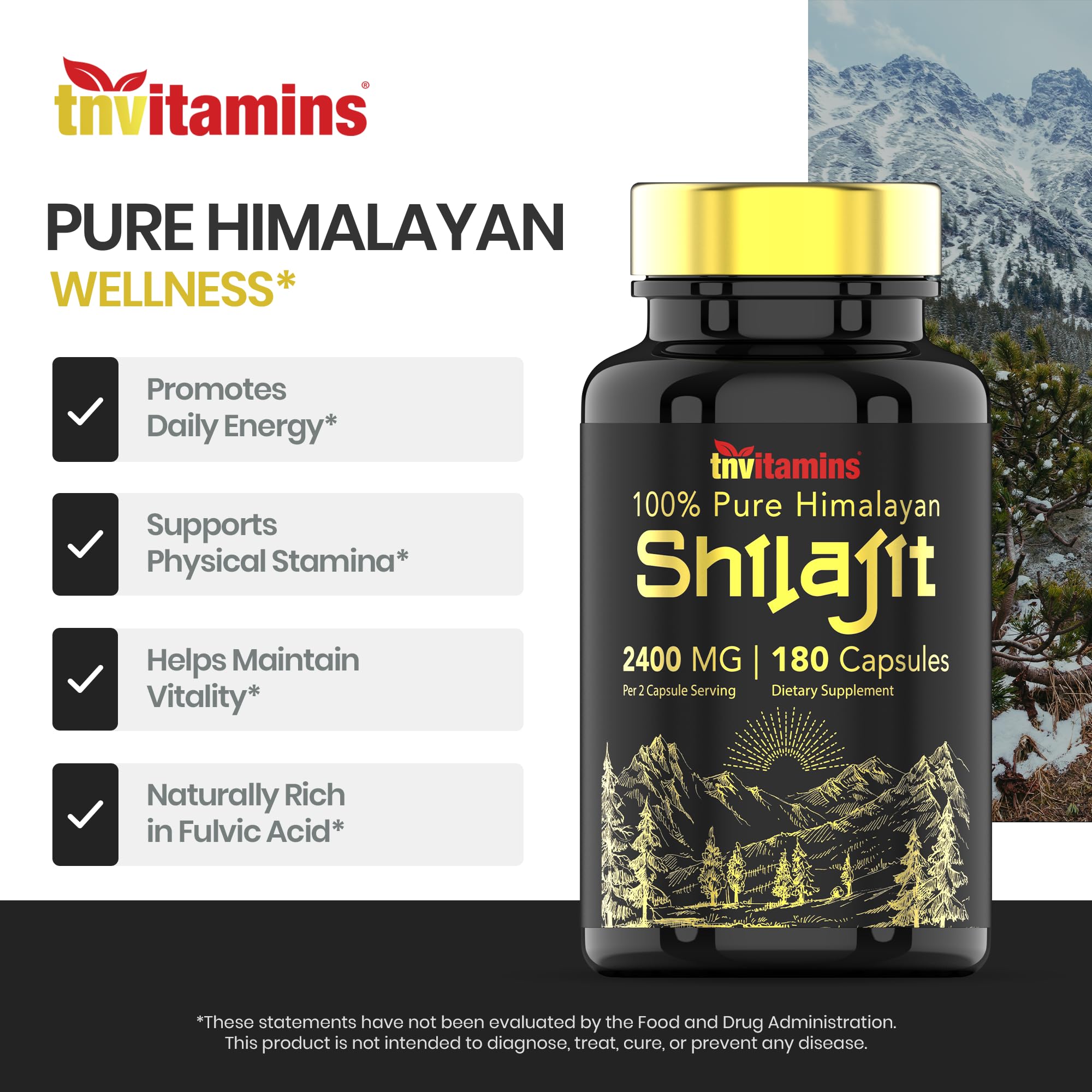 tnvitamins Shilajit Capsules 2400 MG - 180 Capsules | 100% Pure Himalayan Shilajit Resin Capsules for Men & Women | Three Month Supply! | Non-GMO, Gluten-Free — Amazon image 4