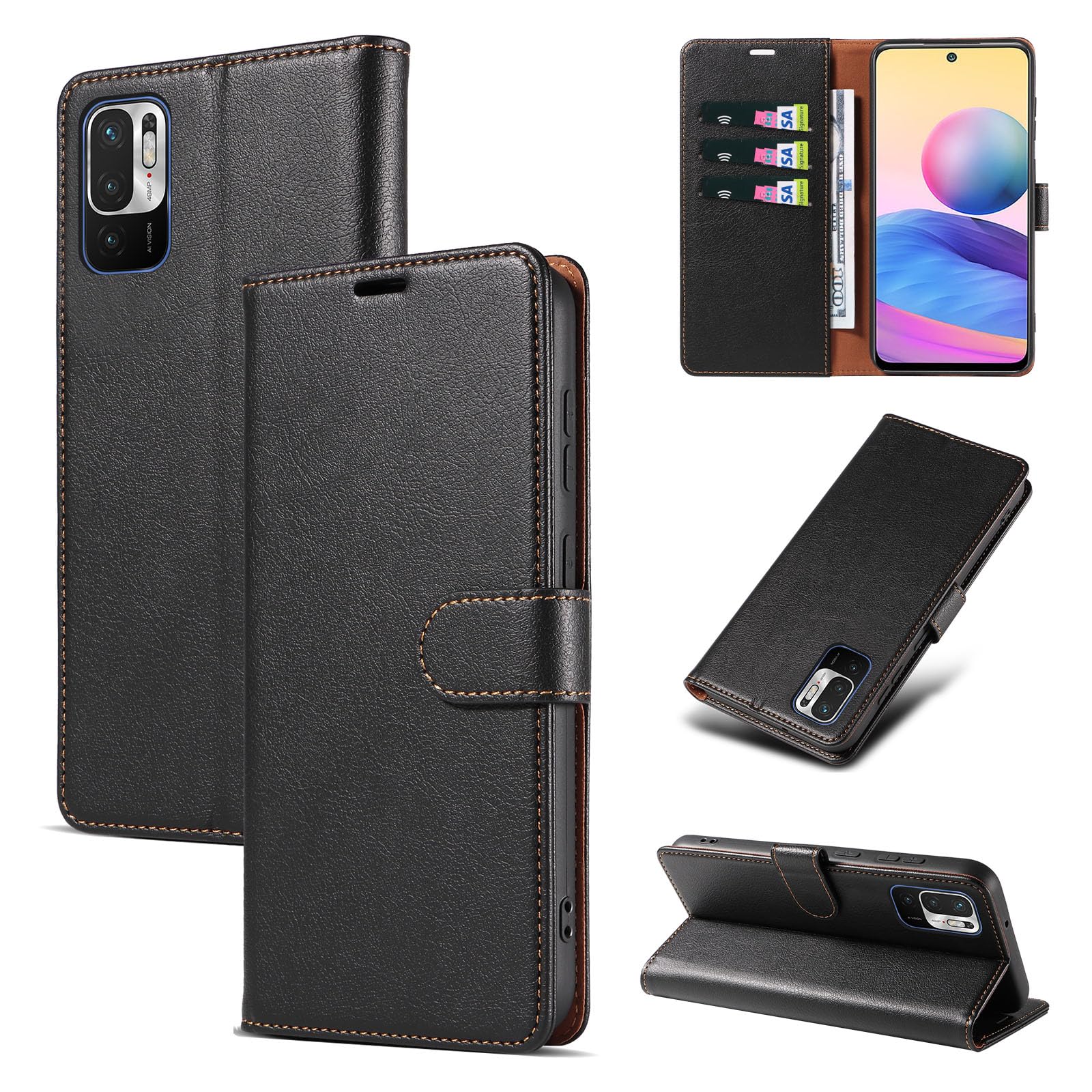 Handyhülle Für Xiaomi Redmi Note 10 5G / Poco M3 Pro – PU Leder Flipcase Mit Standfunktion & 3 Kartenfächern