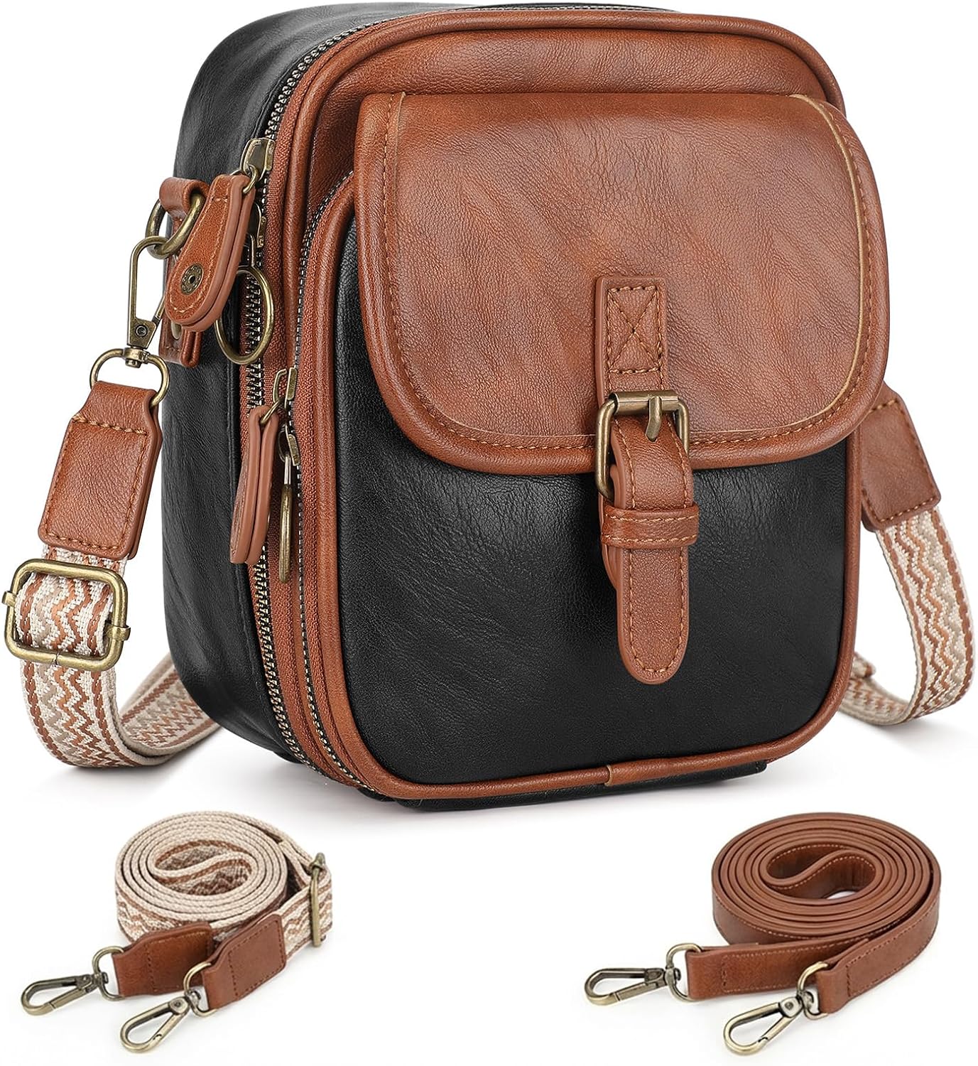 UBORSE Crossbody Bags for Women with 2 Straps, Vegan Leather Crossbody Bag Purse with Card Slots, Small Shoulder Handbags Bag Travel Purses