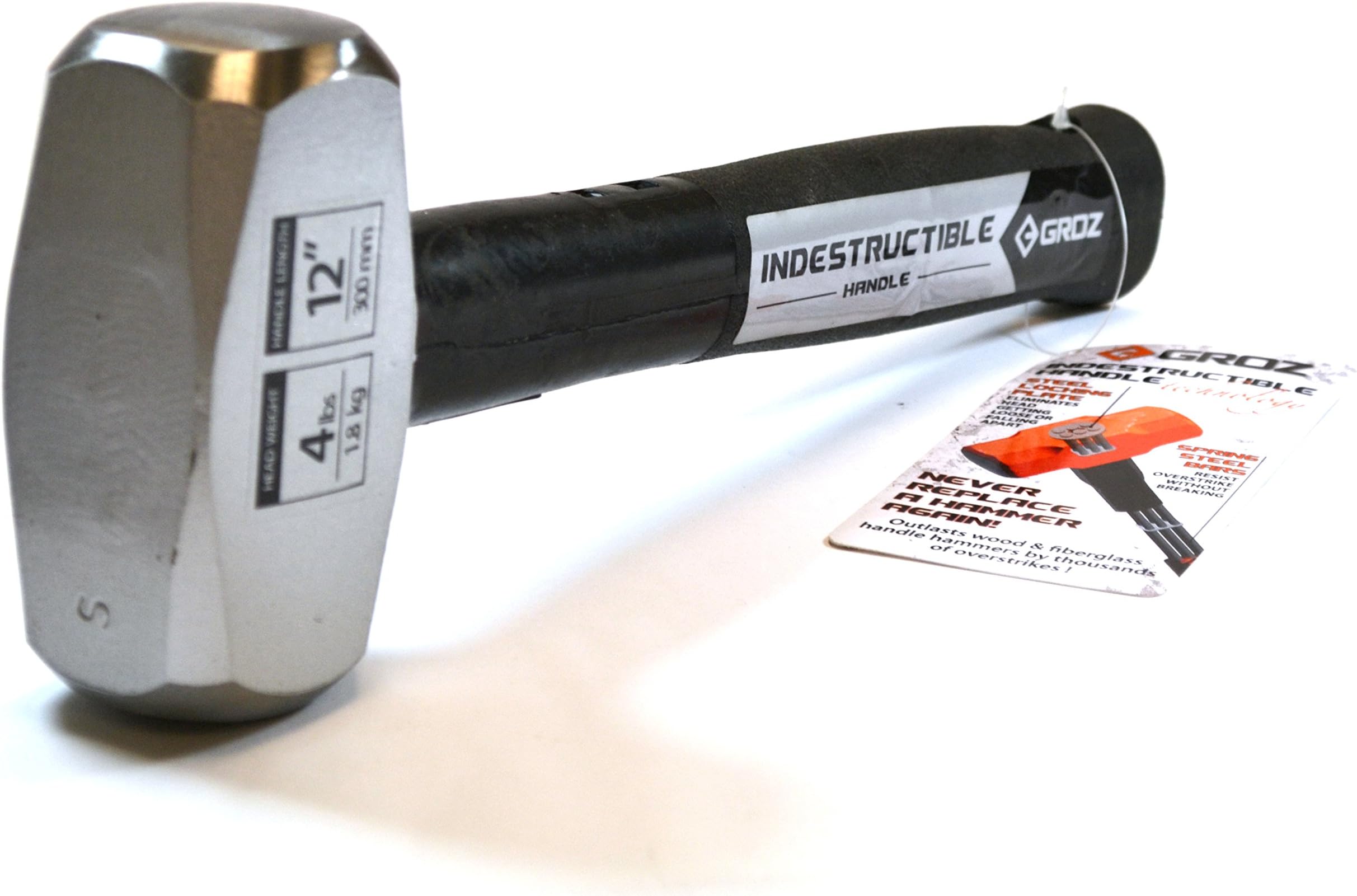 Groz 34551 12" Indestructible Striking Hammer, 4 lb, Soft 30 HRC