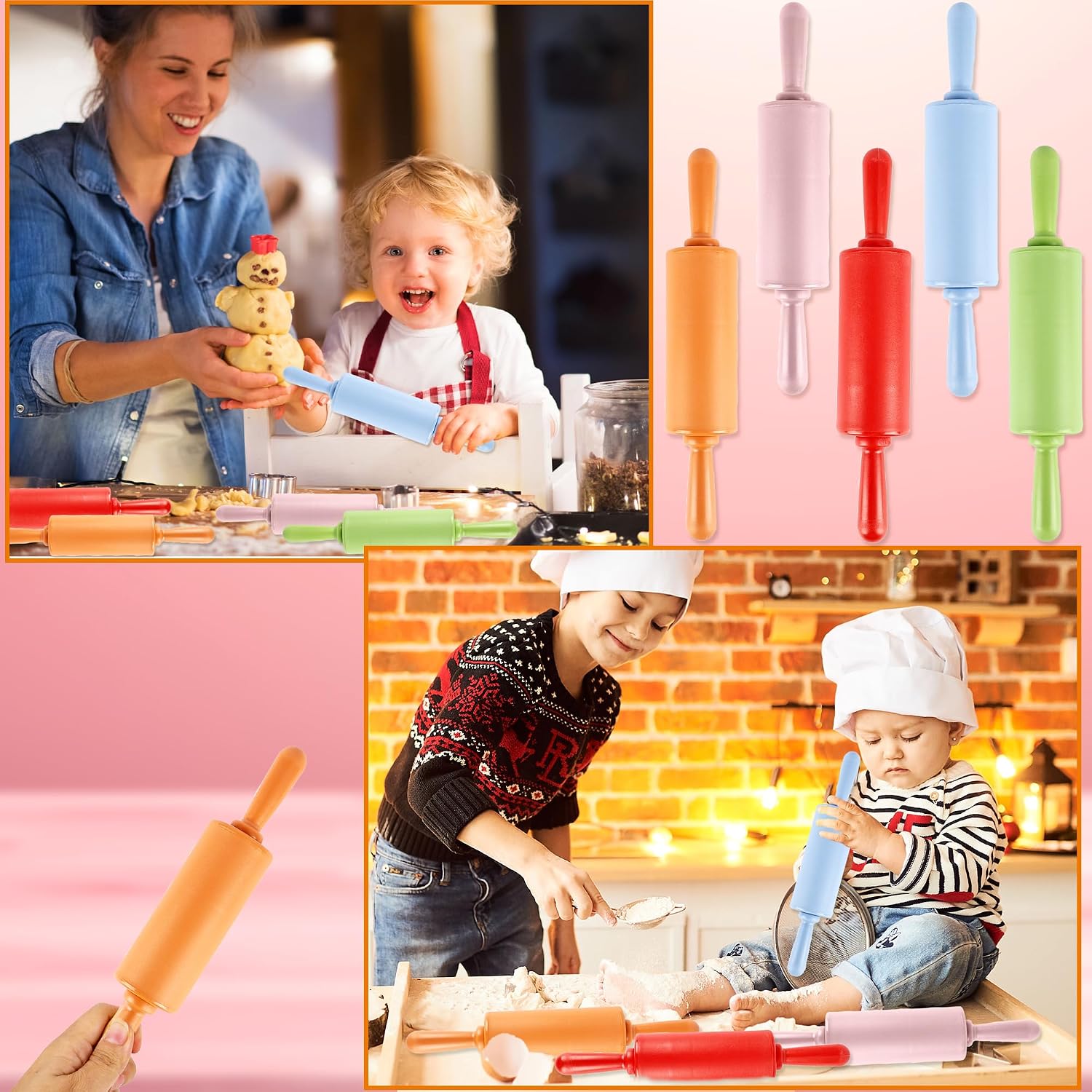 10 Pcs 9 Inch Mini Rolling Pins Small Plastic Handle Rolling Pin Non-Stick Rolling Pins for Kids Kitchen Baking Pastry Cake Cookie Chef Role Playing Game, 5 Colors