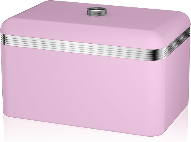 Swan SWKA1010PN Retro Bread Bin, Metal, Pink, 18 Litre Storage Capacity
