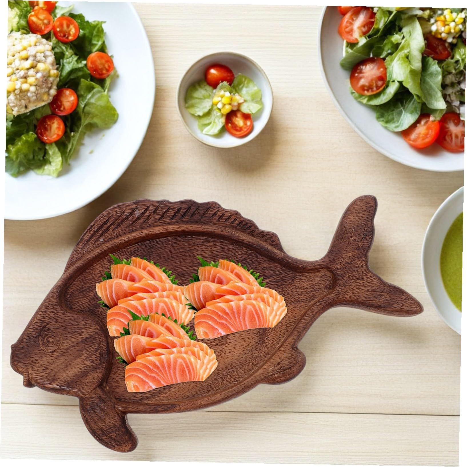 TOYANDONA Piatto Sushi in Noce Forma di Pesce Vassoio in Legno per Antipasti Sashimi Formaggi Dessert e Frutta Secca Vassoio Tradizionale per Sushi e Snack per Cucine Stile Country e