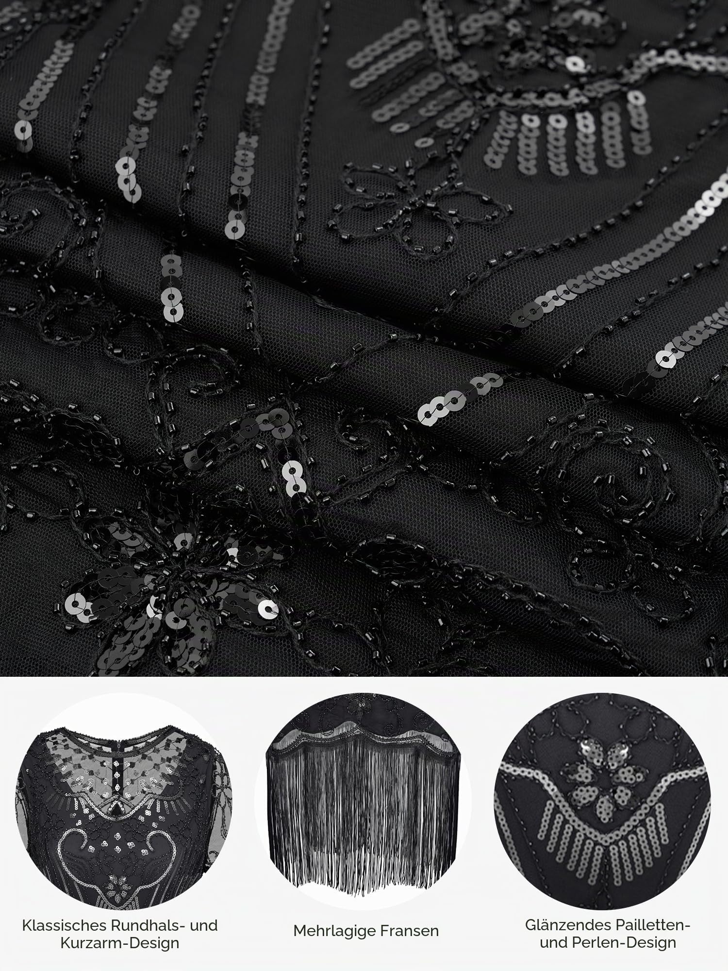 SWEETV 20er Jahre Kostüm Damen, Gatsby Kleid Damen mit 20er Jahre Kleid Accessoires, Charleston Flapper outfit